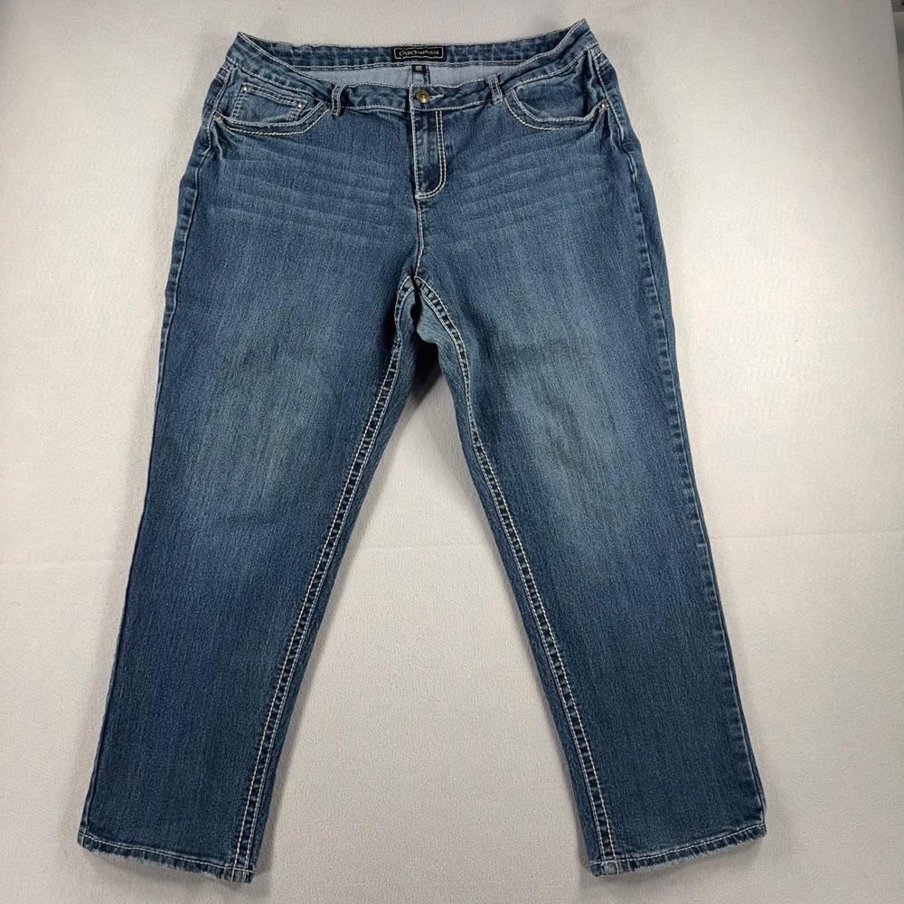 Cato Premium Jeans Womens 20WP Blue Medium Wash Straight Leg Embroidered Pockets